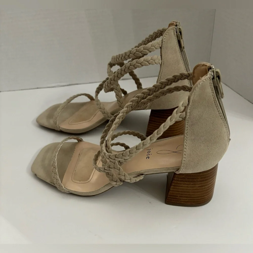 Joie Felina Women Beige Braided Open Toe Strappy Block Heel Sandals Size 9.5